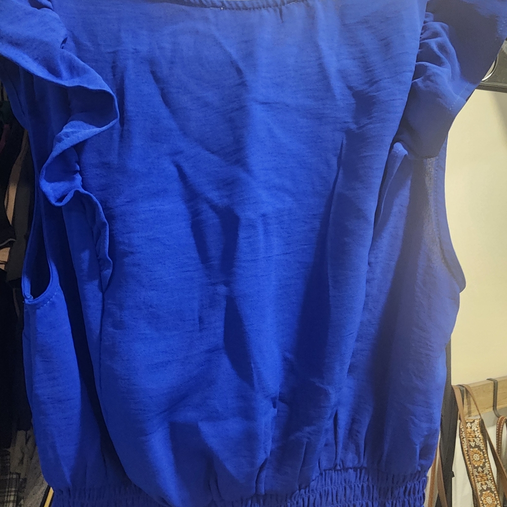 Elegant Blue Ruffled Blouse - Picture 6 of 7